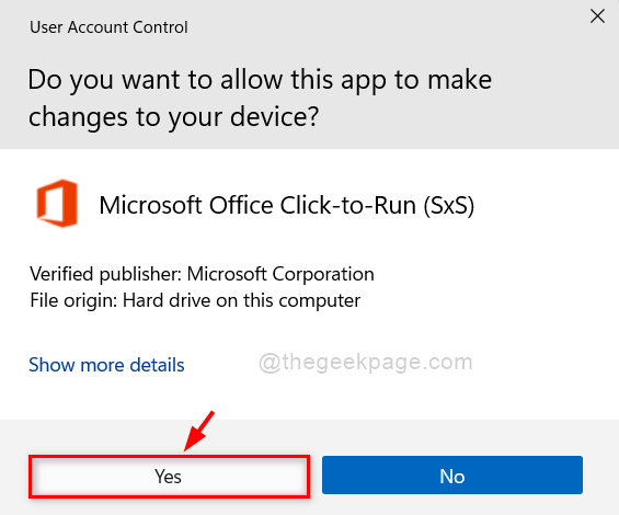 Klikněte na Yes To UAC Prompt Microsoft Office Modify 11zon
