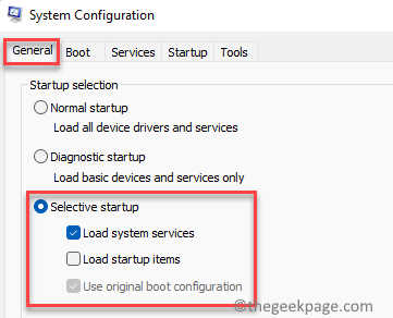 Configuração do sistema Carga geral dos serviços do sistema Use verificação da configuração de inicialização original