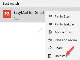 Ergebnis Easymail für Gmail Rechtsklick Deinstallieren