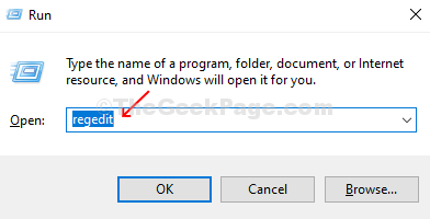 Vajutage klaviatuuril Windows + R, avage Run Box, sisestage Regedit