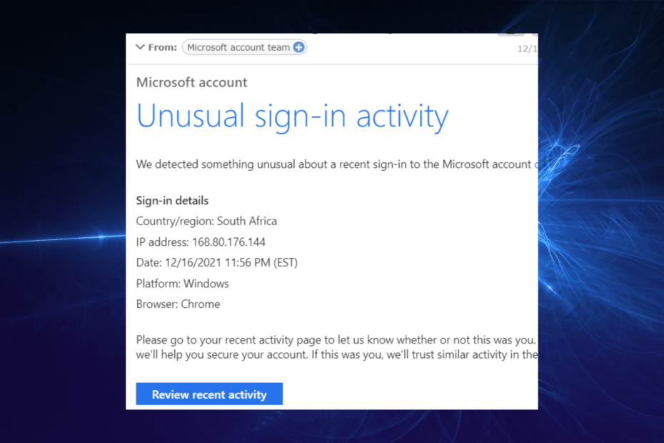 Microsoft neįprasta prisijungimo prie paskyros veikla