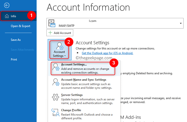 Impostazioni dell'account Outlook Min