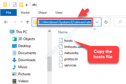 Datei-Explorer Navigieren Sie zum Pfad, um die Hosts zu erreichen Datei kopieren Datei