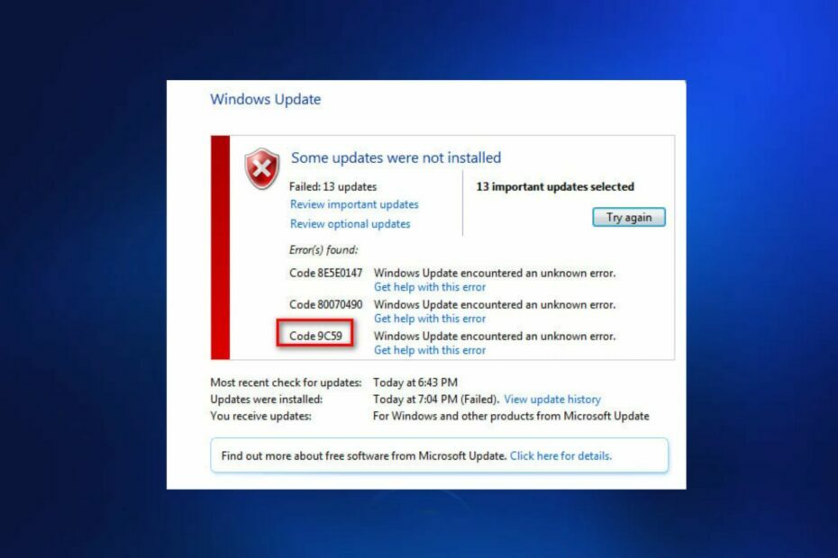 Código de actualización de Windows 9c59
