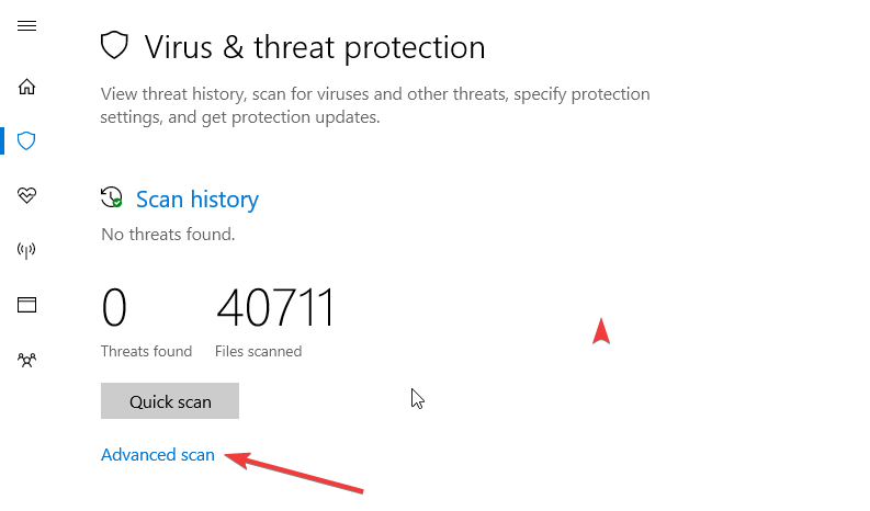 edistynyt Windows Defender -skannaus