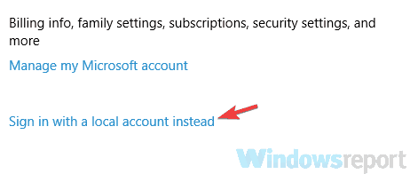 log ind med en lokal konto i stedet Windows 10, nogle af dine konti kræver opmærksomhed