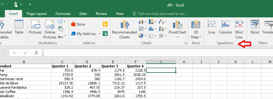 Как да създадете Sparklines в Excel 2016