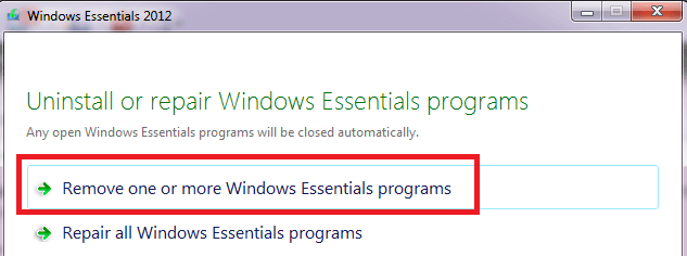 eemaldage Windows Essentials