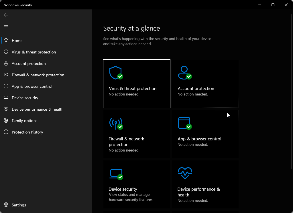Windows セキュリティ - ウイルスと脅威からの保護