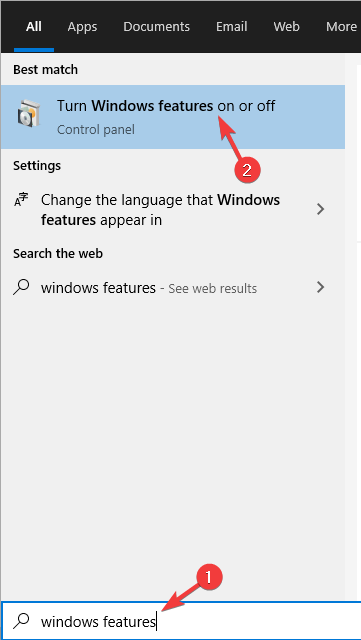 Windows כולל תוצאות חיפוש