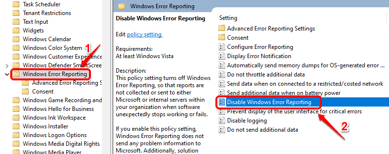Virheilmoitusten poistaminen käytöstä Windows 11:ssä