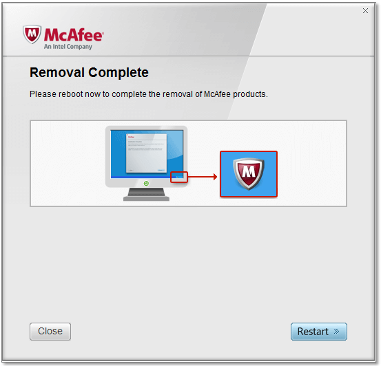 لا يمكن تحميل موارد التطبيق الكاملة لإزالة McAfee بنجاح mcafee