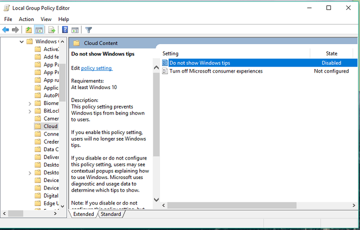 Windows 10 Anniversary Update preprečuje onemogočanje nasvetov in zvijač