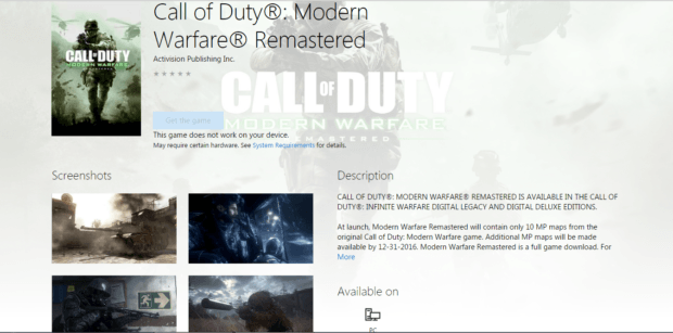 Call of Duty: לוחמה מודרנית ולוחמה אינסופית שנצפו בחנות Windows