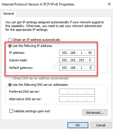 Својства Интернет протокола верзије 4 користе следећу ИП адресу