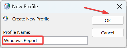 No se puede acceder a crear un nuevo perfil para reglar el archivo de Outlook.