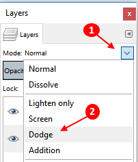 Wählen Sie den zweiten Layer-Modus Ausweichen