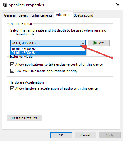 αλλαγή ιδιοτήτων ηχείου Windows 10