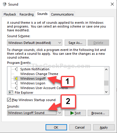 Programos įvykiai „Windows“ atsijungimas skamba „Windows“ atsijungimo garsas