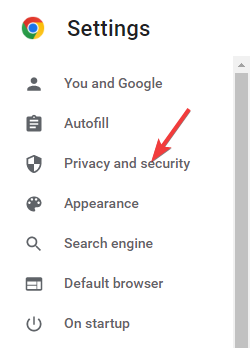 Accesați Chrome confidențialitate și securitate în setări