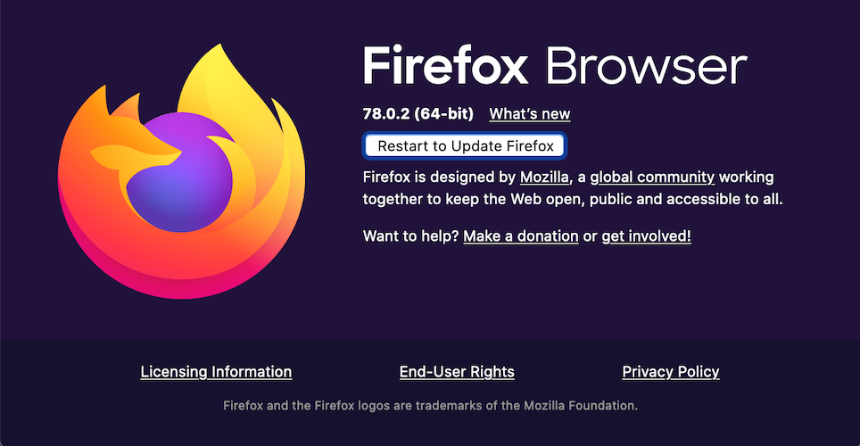 Mulai ulang untuk memperbarui Firefox