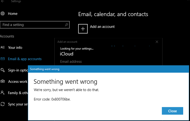 Solución: Windows Mail no agrega una nueva cuenta de iCoud debido al error 0x800706be