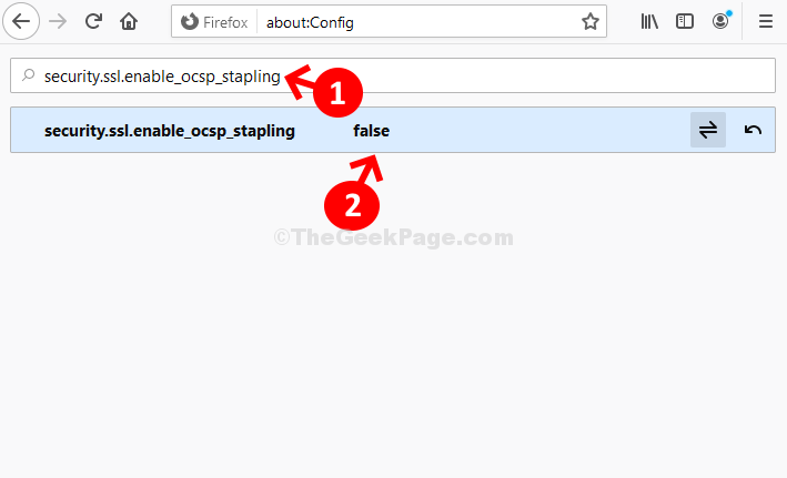 Zone de recherche Security.ssl.enable Agrafage Ocsp Double-cliquez sur le résultat False
