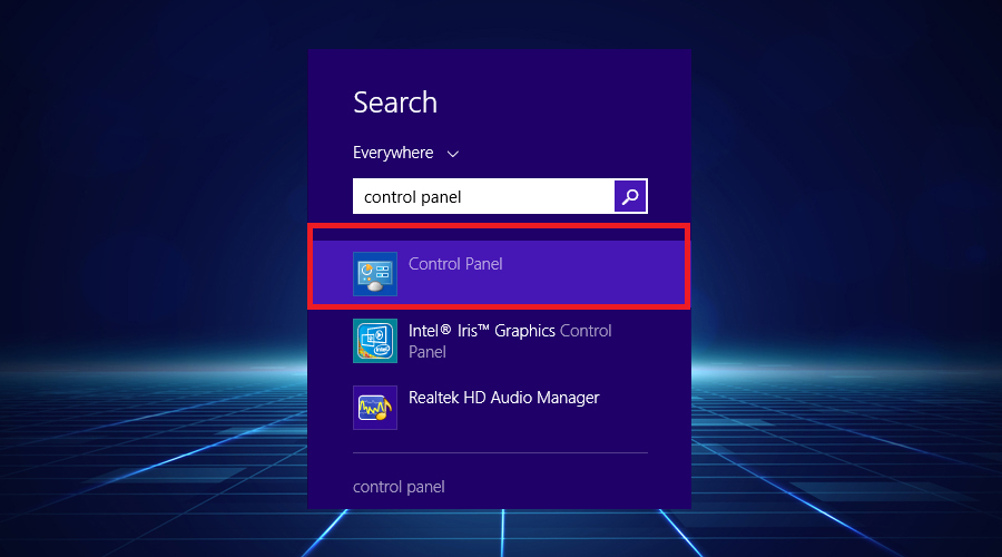Systém Windows zobrazuje ovládací panel vyhľadávania