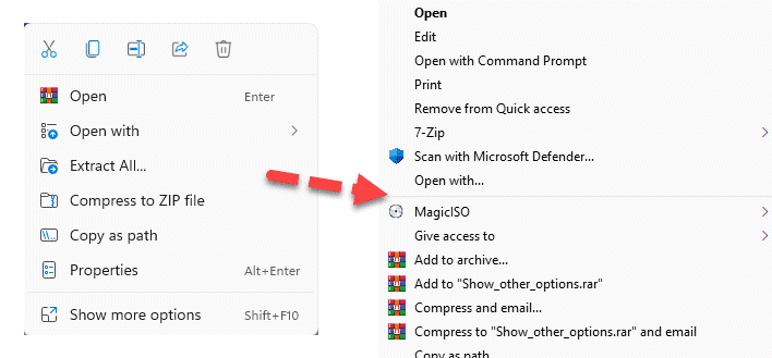 Näytä lisää vaihtoehtoja -merkinnän poistaminen Windows 11:n kontekstivalikosta