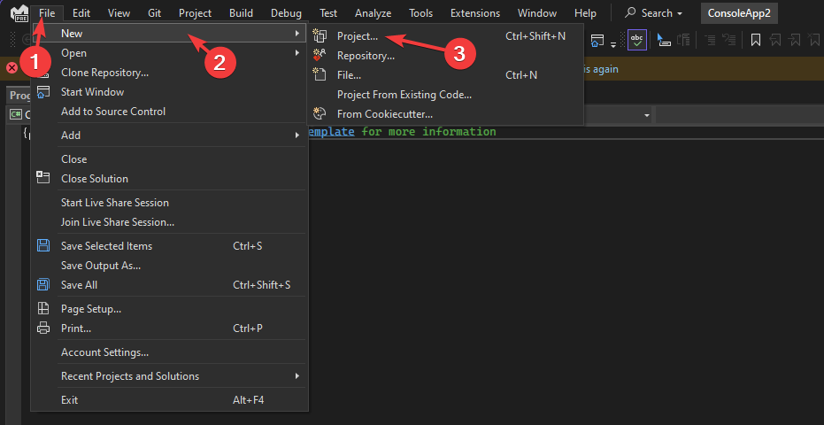 Додайте новий проект - використовуйте GitHub Copilot у Visual Studio