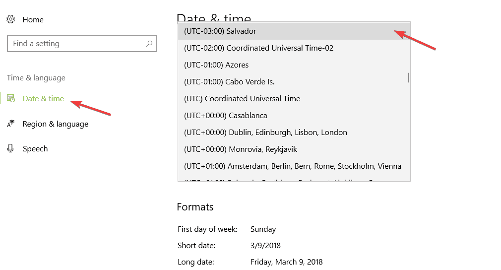 zmeniť časové pásmo Windows 10