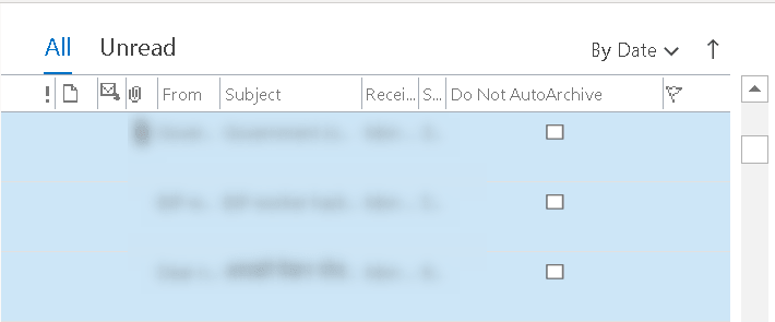 Изглед на Outlook с включена опция за редактиране в клетка Мин