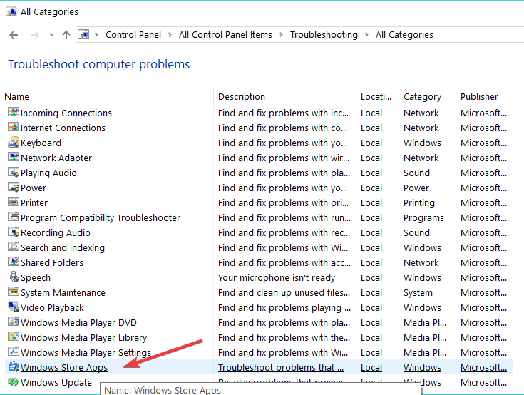 Windows Store Інструмент усунення несправностей програми -