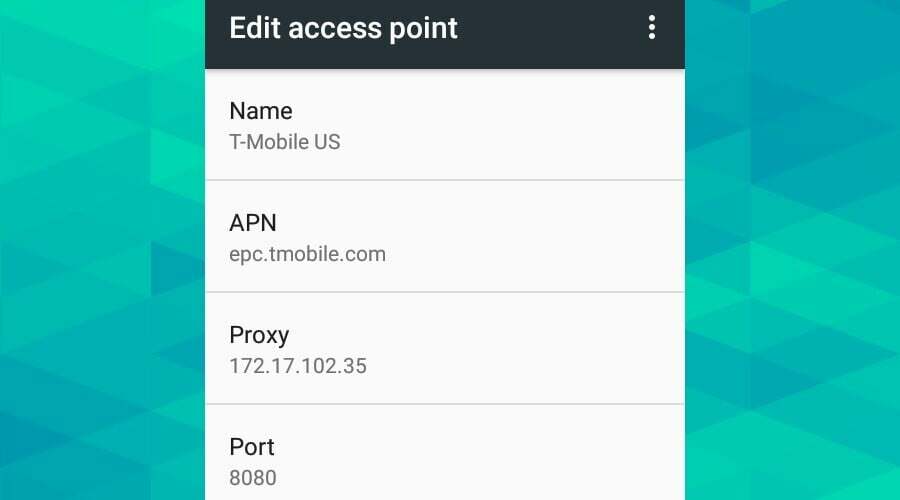 configurazione di Android per modificare il proxy del punto di accesso