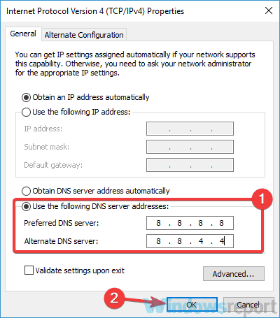 dns change DNS server is not reach