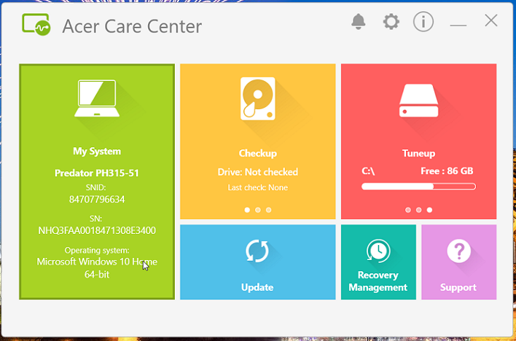 Acer Care Center כיצד לעדכן דרייברים של acer predator helios 300