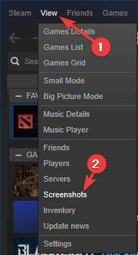 Screenshots Menü Steam Screenshot Ordner