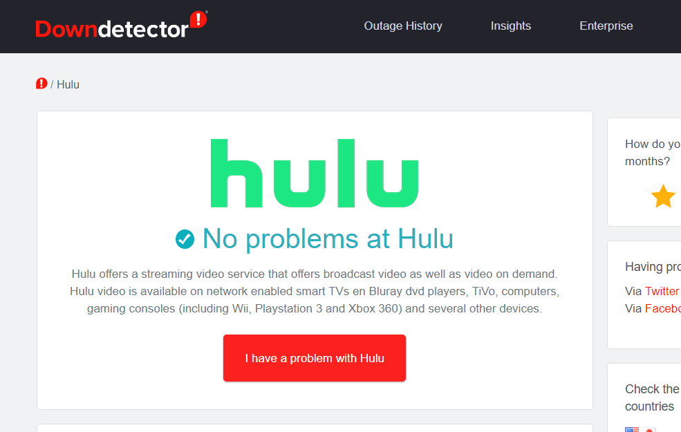 Downdetektorseite Hulu-Fehler 5005, 5003