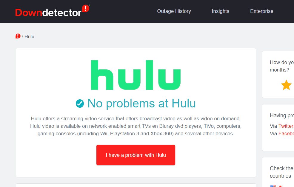 Downdetector sayfası hulu hatası 5005, 5003