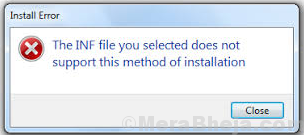選択したInfファイルはこのインストール方法をサポートしていません