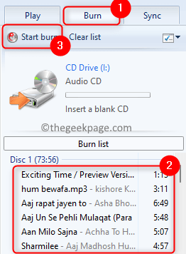 Windows Media Player Pridėti failus Įrašyti diską Min