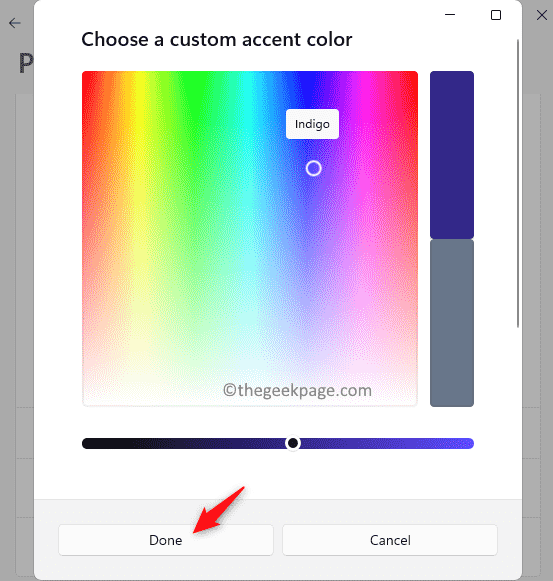 Wählen Sie benutzerdefinierte Akzentfarbe Min