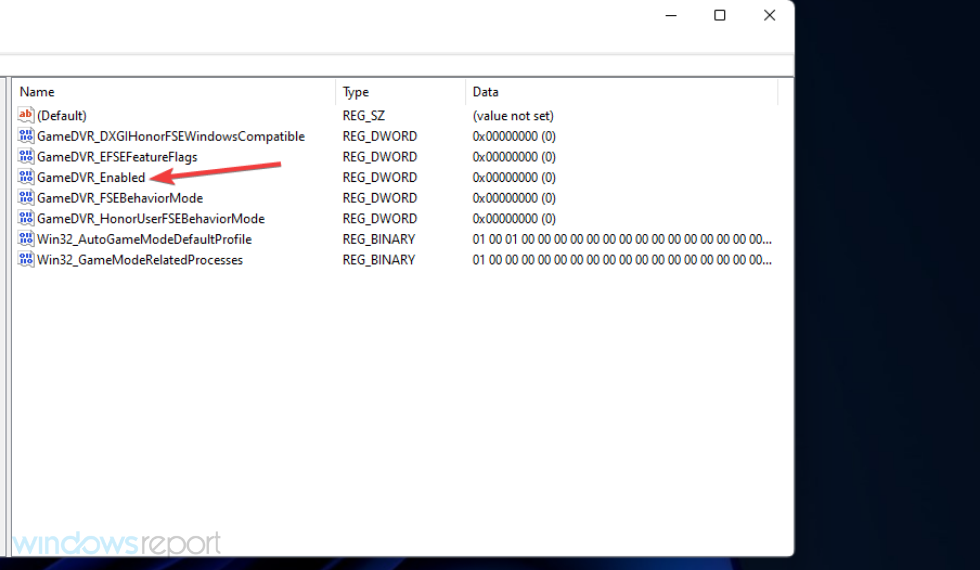 gamedvr włączony dword wyłącz dvr Windows 11
