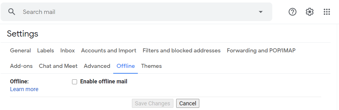 Giden kutusu gmail'de sıkışmış çevrimdışı posta düğmesi e-postalarını etkinleştir