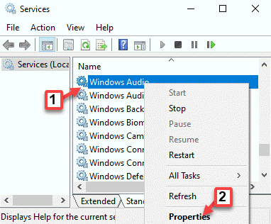 Назви служб Windows Audio Властивості клацання правою кнопкою миші