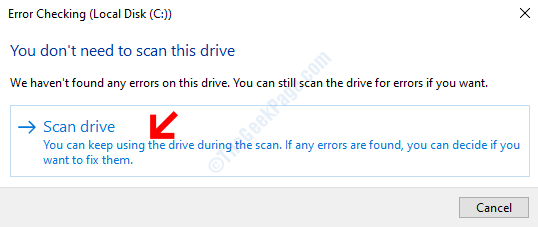 Ошибка проверки диска с подсказкой сканирования