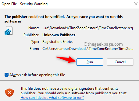 Dateisicherheitswarnung öffnen Klicken Sie auf Run Min