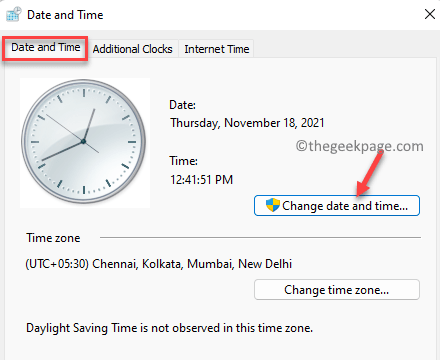 दिनांक और समय दिनांक और समय टैब दिनांक और समय बदलें न्यूनतम (1)