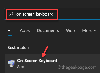 Käivitage Windowsi otsingu ekraaniklaviatuuril Parim vaste