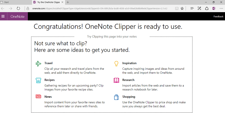 Edge ottiene il pulsante Pin It, estensioni OneNote Clipper in Windows 10